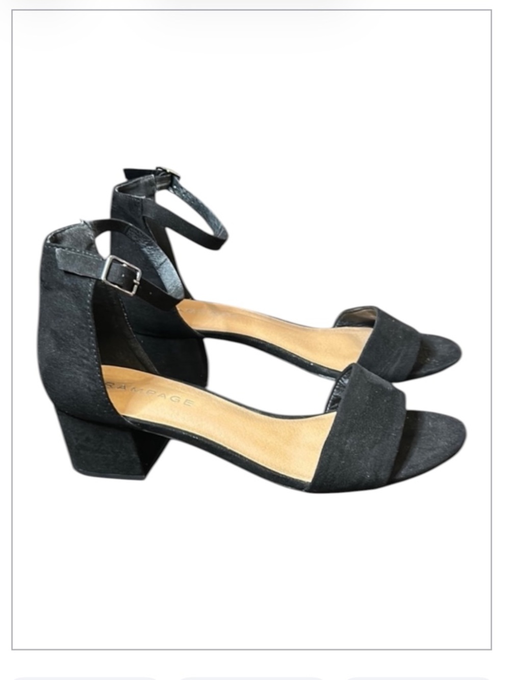 Rampage Black Faux Suede Block Heel Ankle Strap Open Toe Sandals Size 9